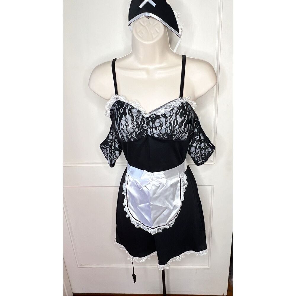 Dreamgirl French Maid Costume Black 3 Piece Sexy Lingerie Medium Nwt